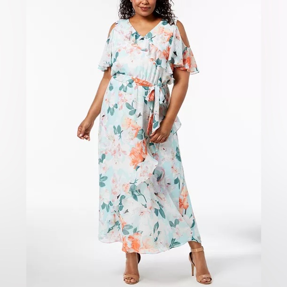 Calvin Klein Floral Cold Shoulder Maxi Dress Size 4